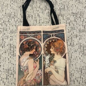 Art Nouveau Tote Bag with Black Straps